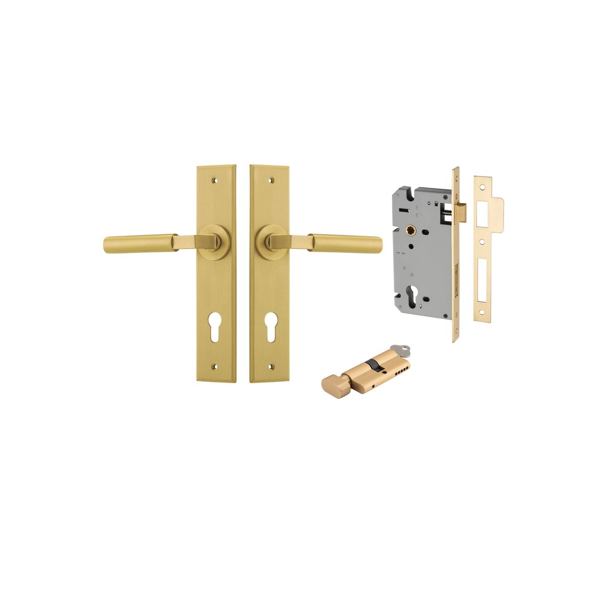 16394KENTR60KT - Berlin Lever - Chamfered Backplate Entrance Kit with High Security Lock - Brushed Gold PVD - Entrance