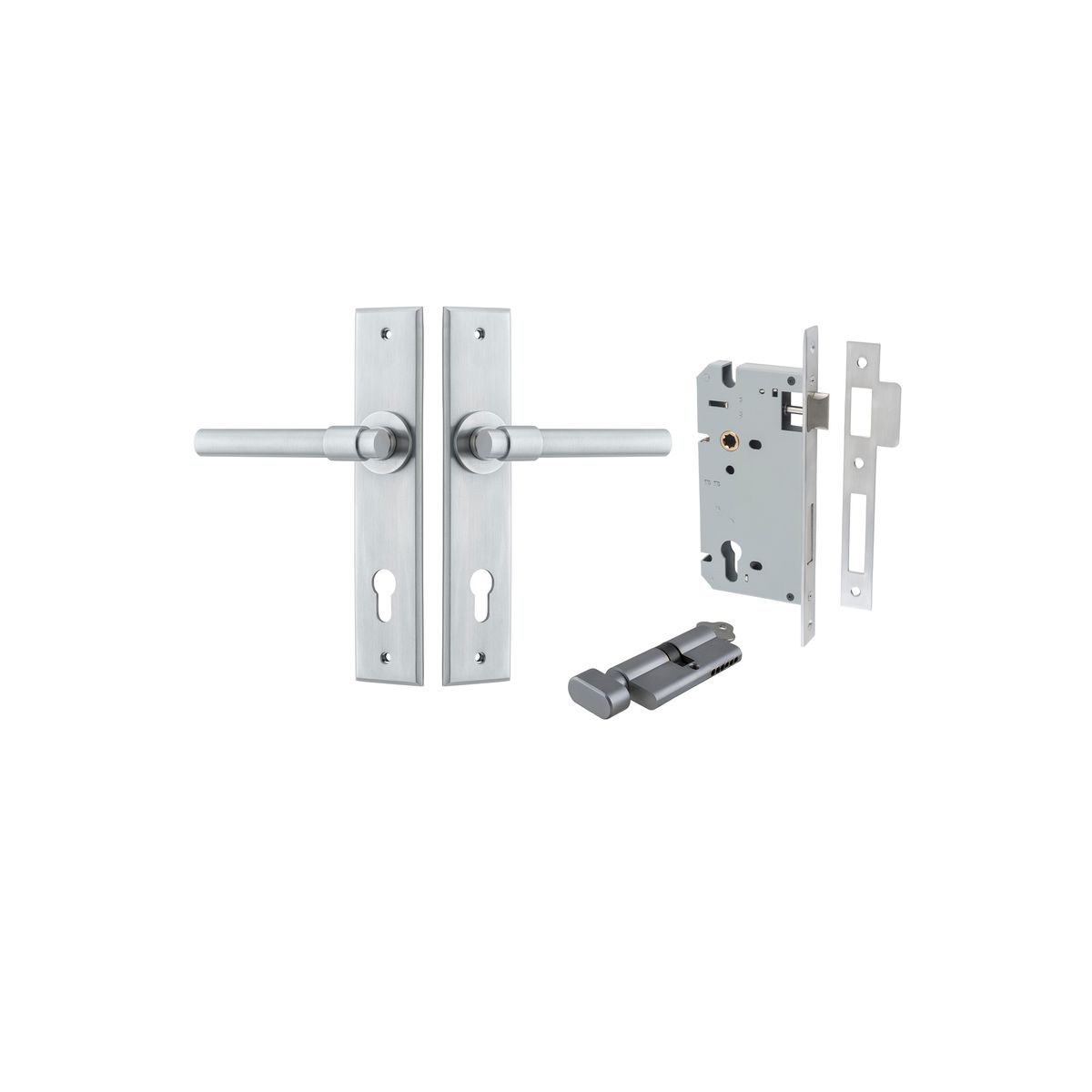 12404KENTR60KT - Helsinki Lever - Chamfered Backplate Entrance Kit with High Security Lock - Brushed Chrome - Entrance