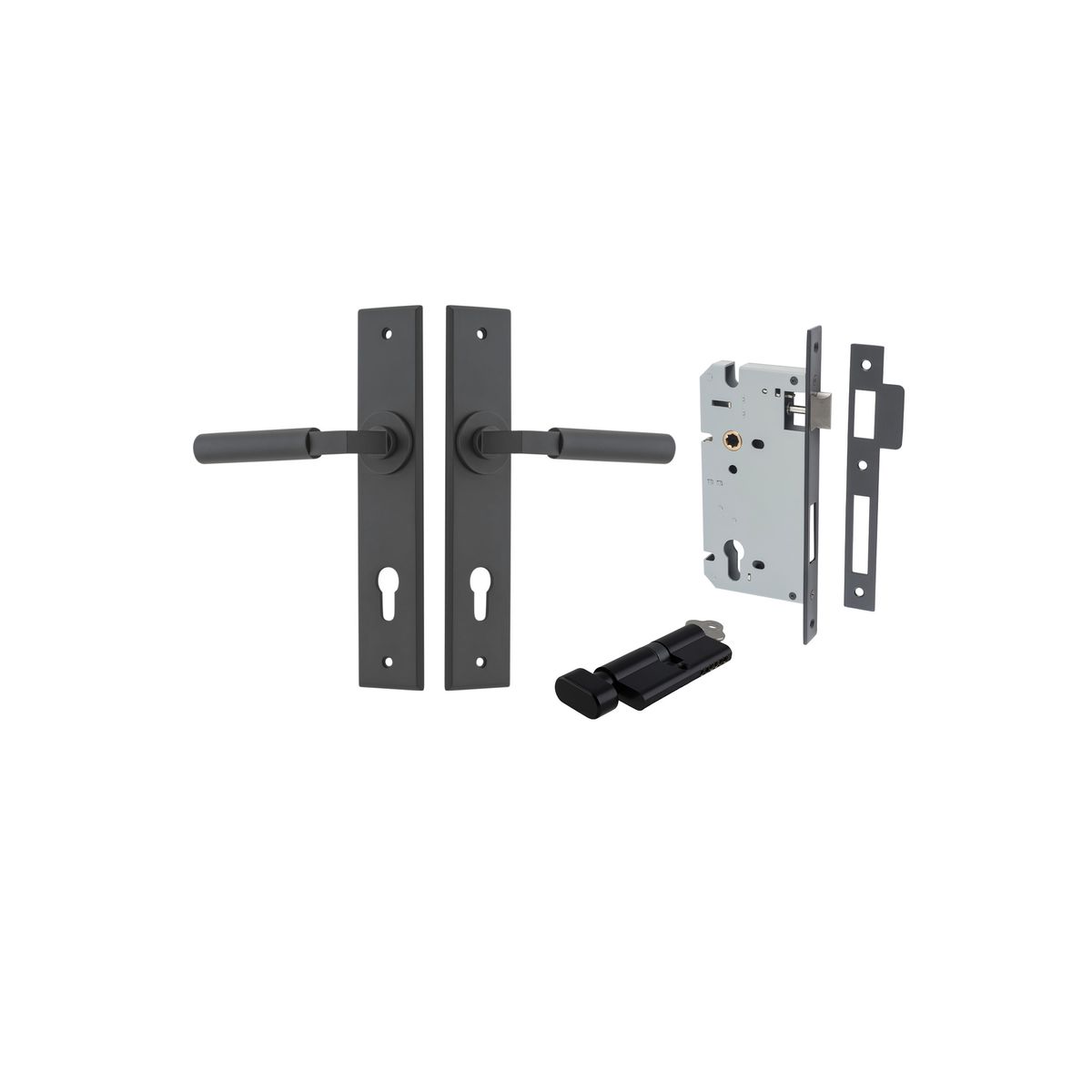 12794KENTR60KT - Berlin Lever - Chamfered Backplate Entrance Kit with High Security Lock - Matt Black - Entrance