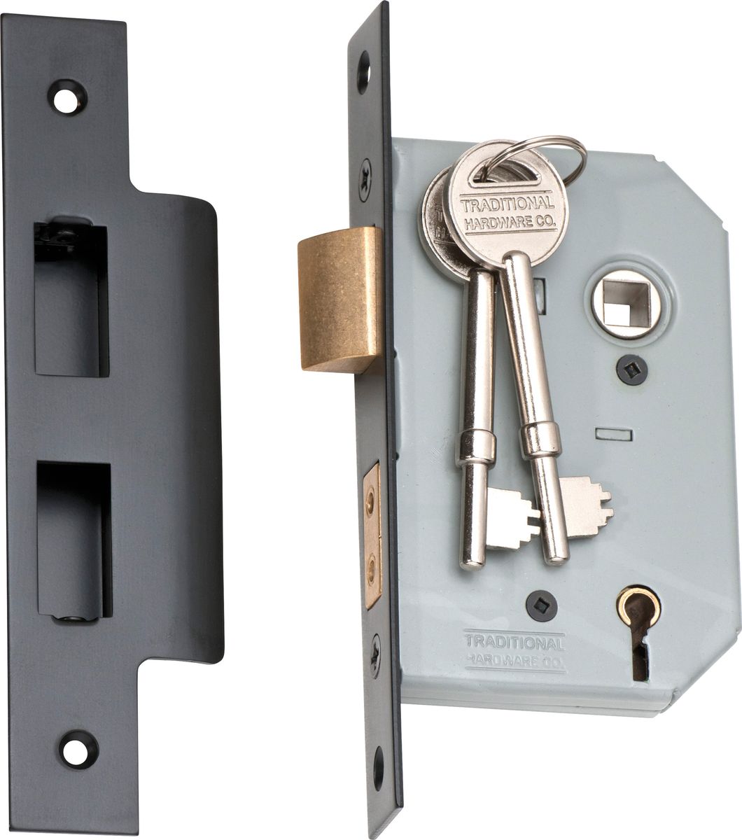 5 Lever Mortice Lock - Backset 46mm - Matt Black - TradCo