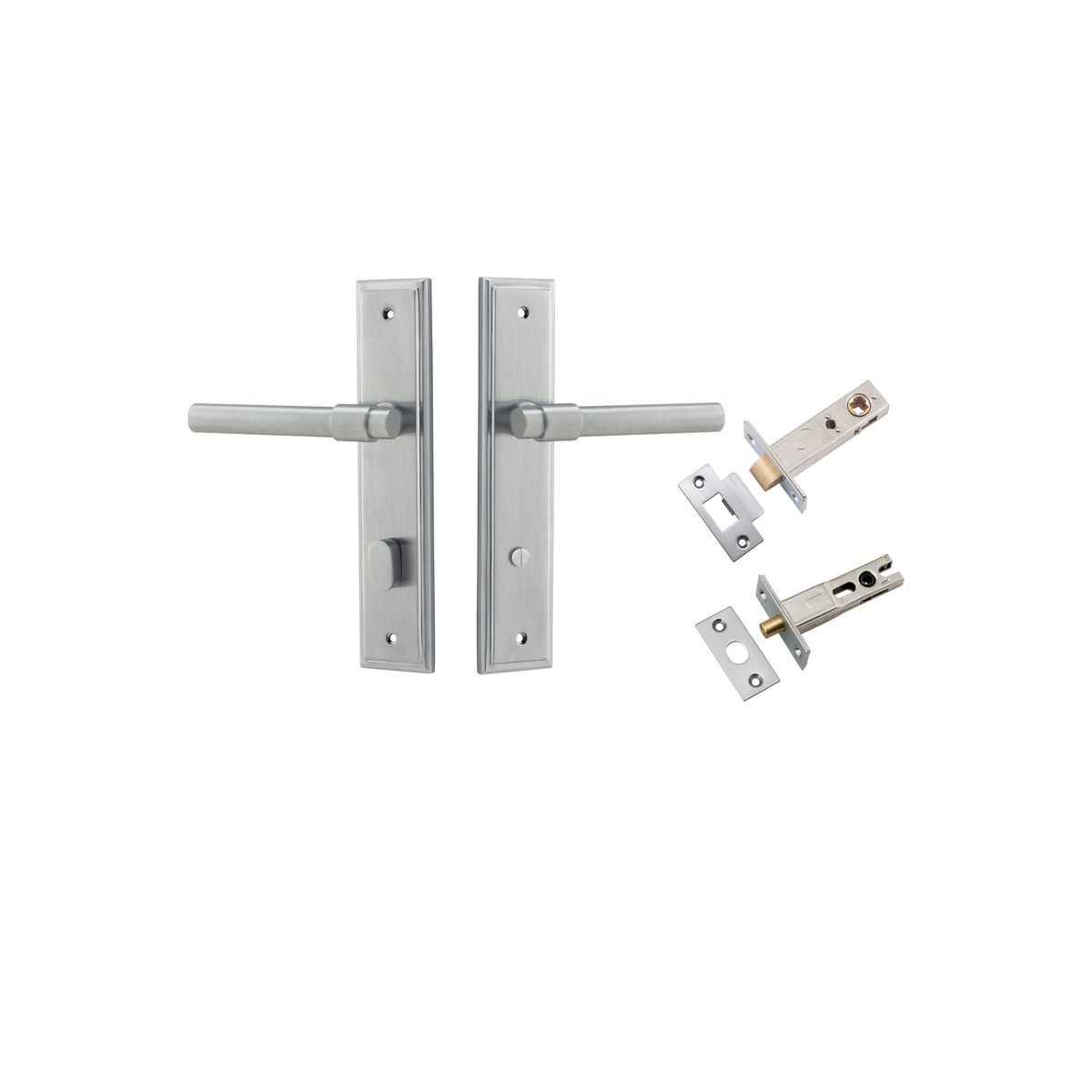 12402KPRIV60 - Helsinki Lever - Stepped Backplate Privacy Kit with Privacy Turn - Brushed Chrome - Privacy
