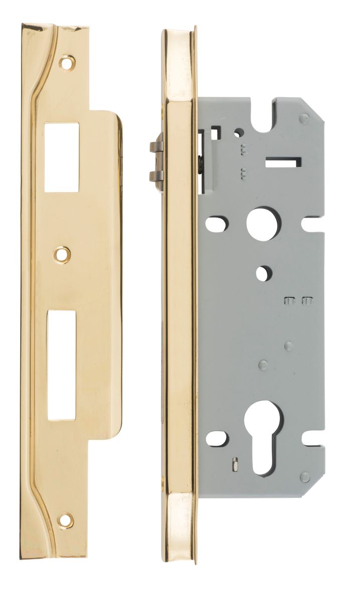 6032 - Rebated 85mm Euro Roller Mortice Locks - 45mm Backset - Polished Brass