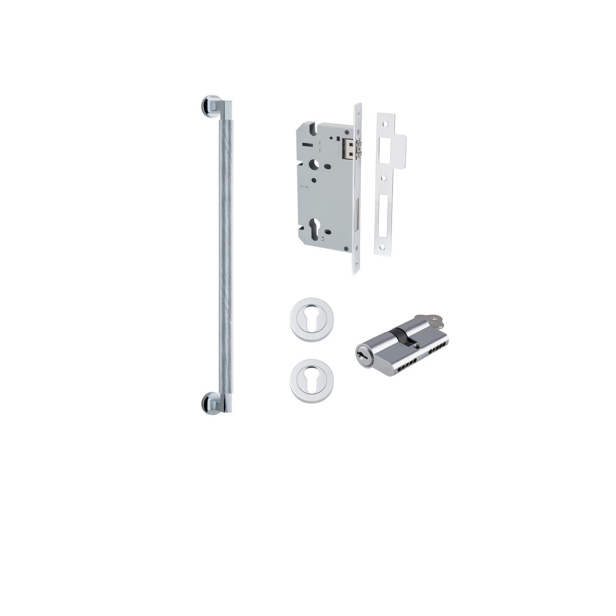 9434KENTR60KK - Brunswick Pull Handle - 450mm Entrance Kit with Separate High Security Lock - Polished Chrome - Entrance