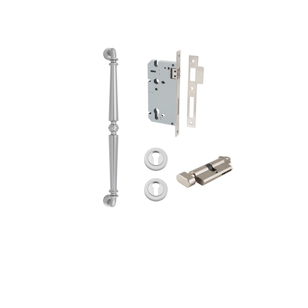 9389KENTR60KT - Sarlat Pull Handle - 450mm Entrance Kit with Separate High Security Lock - Satin Nickel - Entrance