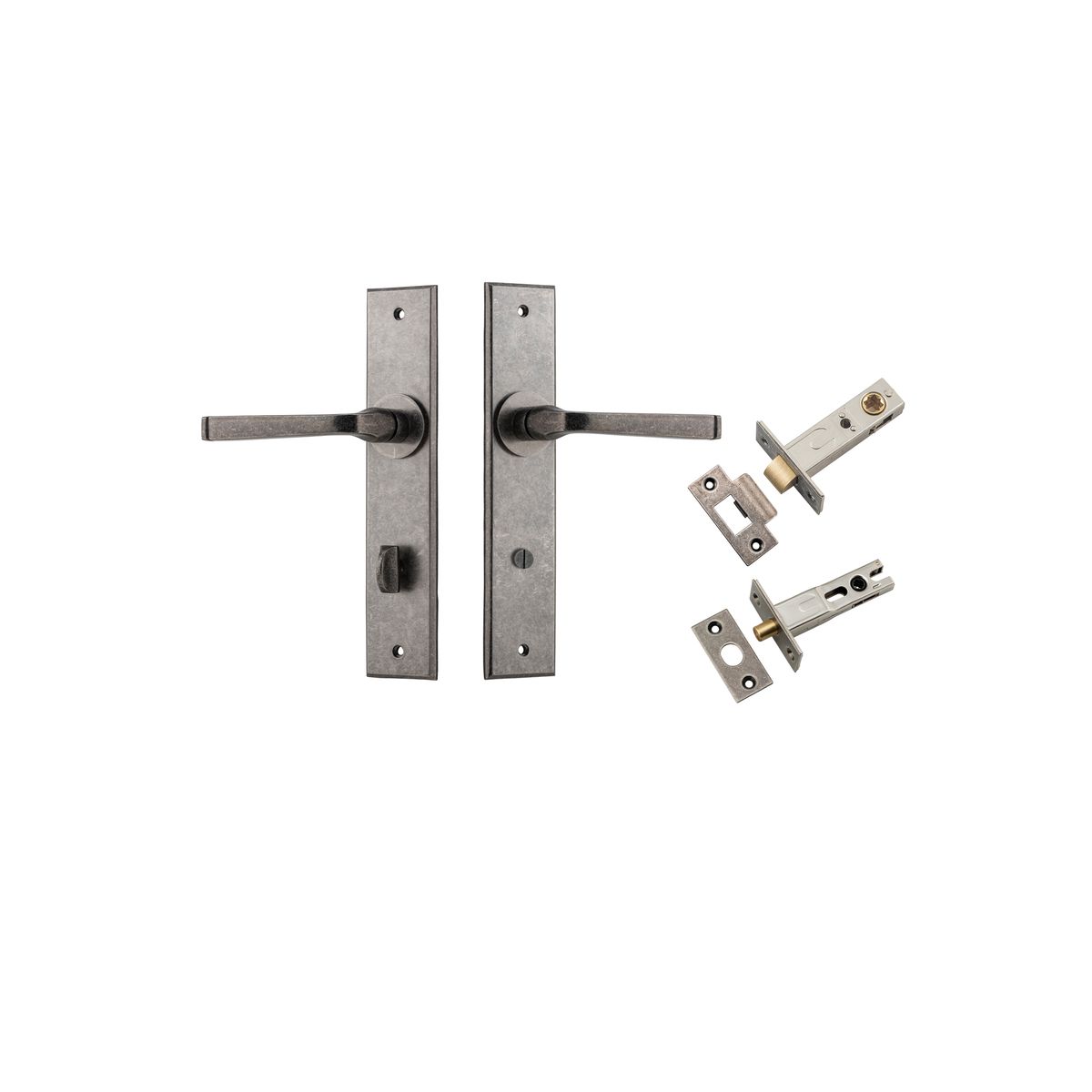 13788KPRIV60 - Annecy Lever - Chamfered Backplate Privacy Kit with Privacy Turn - Distressed Nickel - Privacy