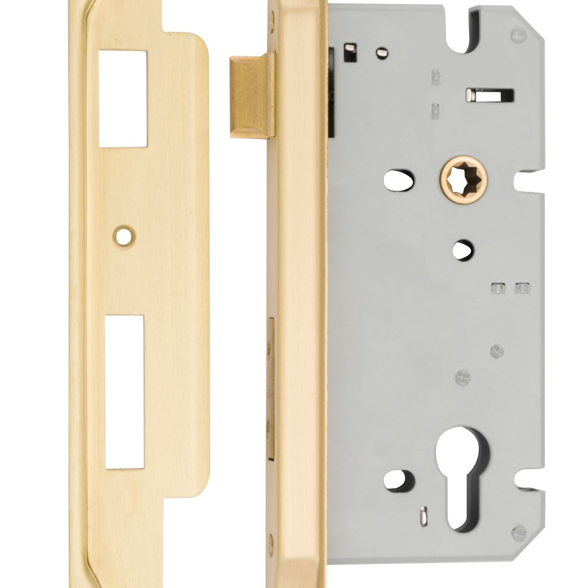 17188 - Rebated 85mm Euro Mortice Locks - 60mm Backset - Brushed Gold PVD
