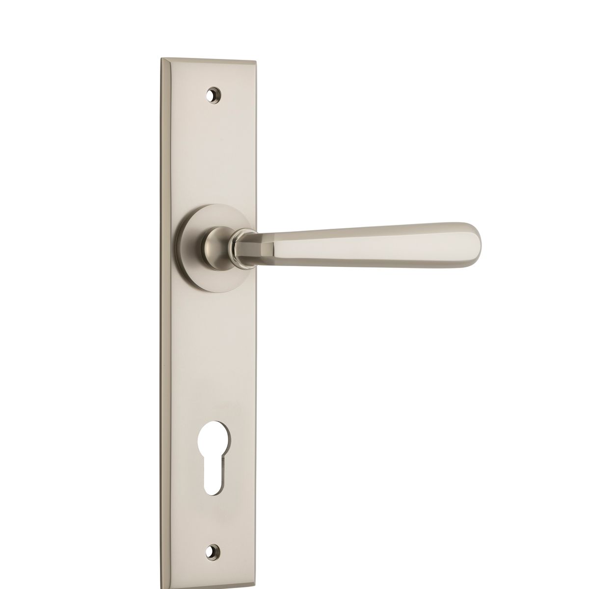 14880E85 - Copenhagen Lever - Chamfered Backplate - Satin Nickel - Entrance