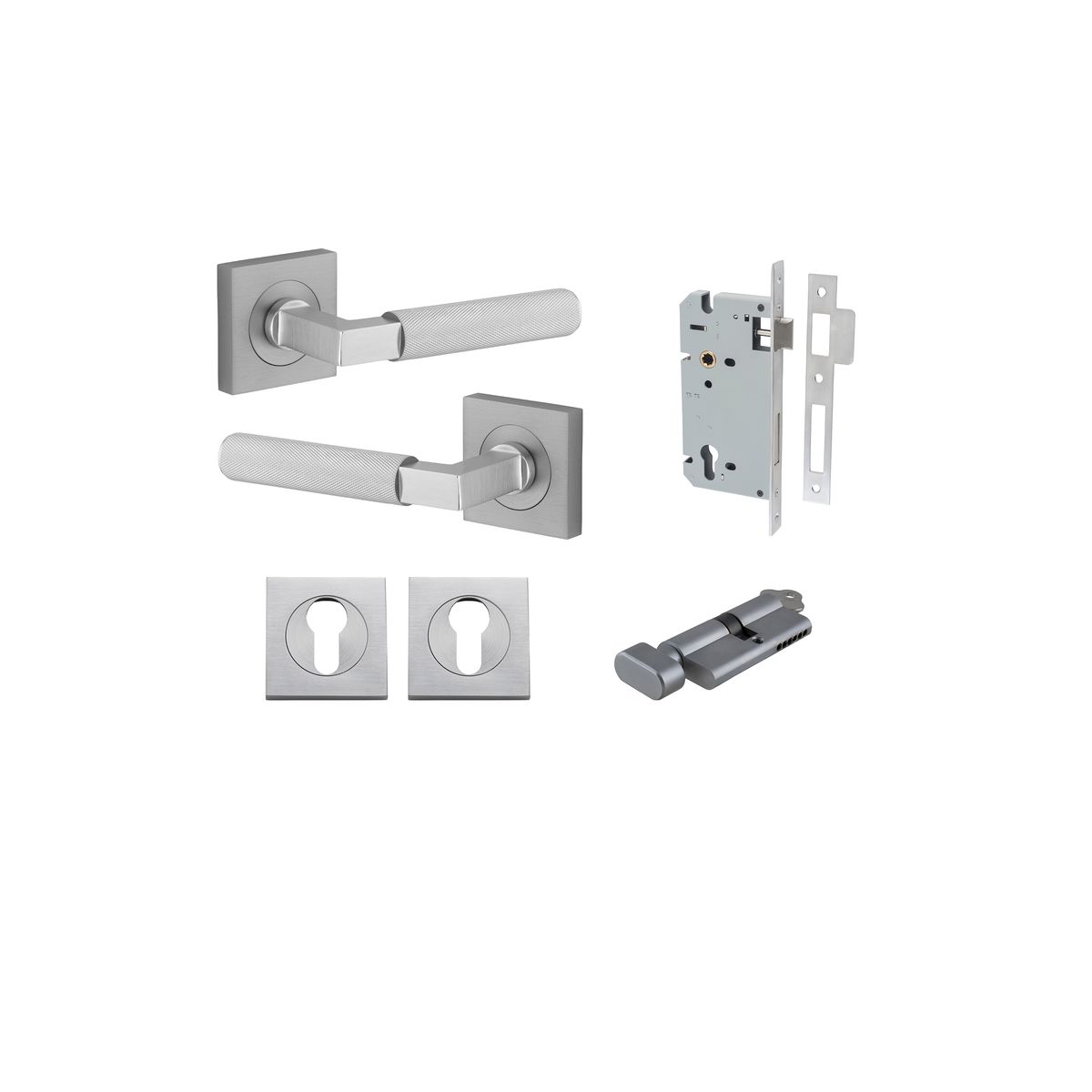 0425KENTR60KT - Brunswick Lever - Square Rose Entrance Kit with High Security Lock - Brushed Chrome - Entrance