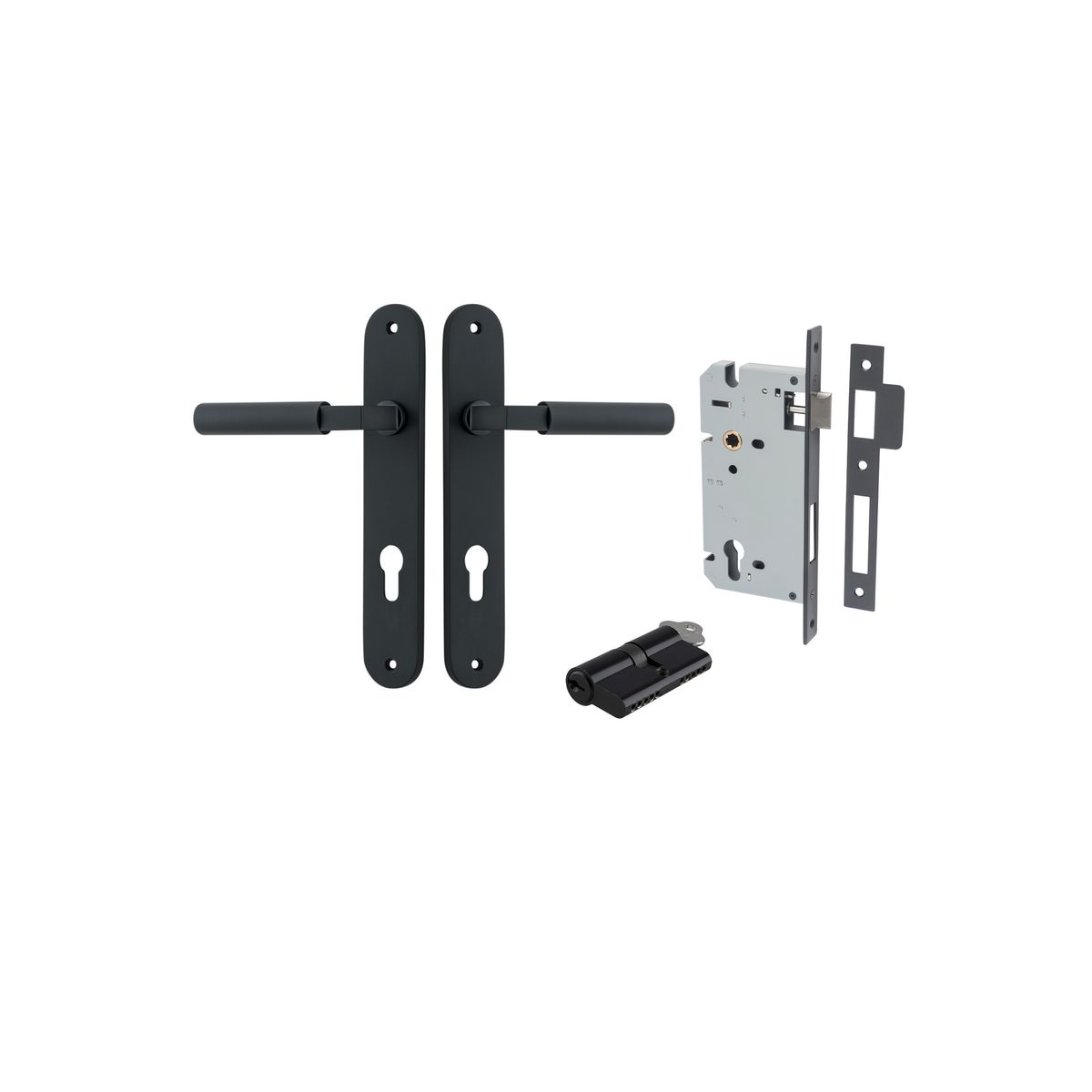 12766KENTR60KK - Berlin Lever - Oval Backplate Entrance Kit with High Security Lock - Matt Black - Entrance