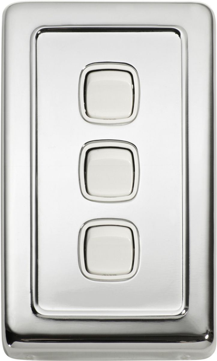 Flat Pad Rocker 3 Gang Flat Plate Rocker Switches - W72mm - Chrome Plated - TradCo