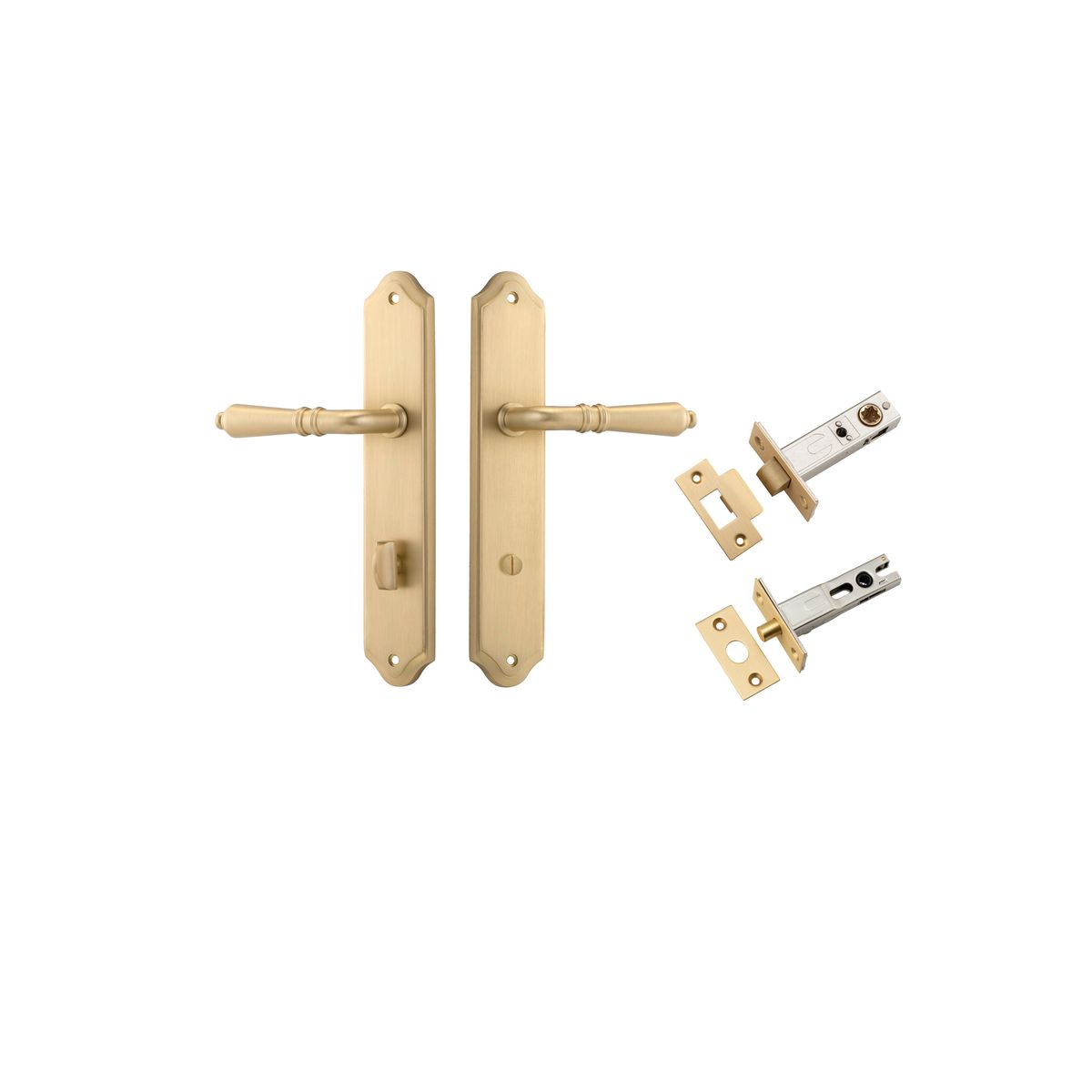 15212KPRIV60 - Sarlat Lever - Shouldered Backplate Privacy Kit with Privacy Turn - Brushed Brass - Privacy