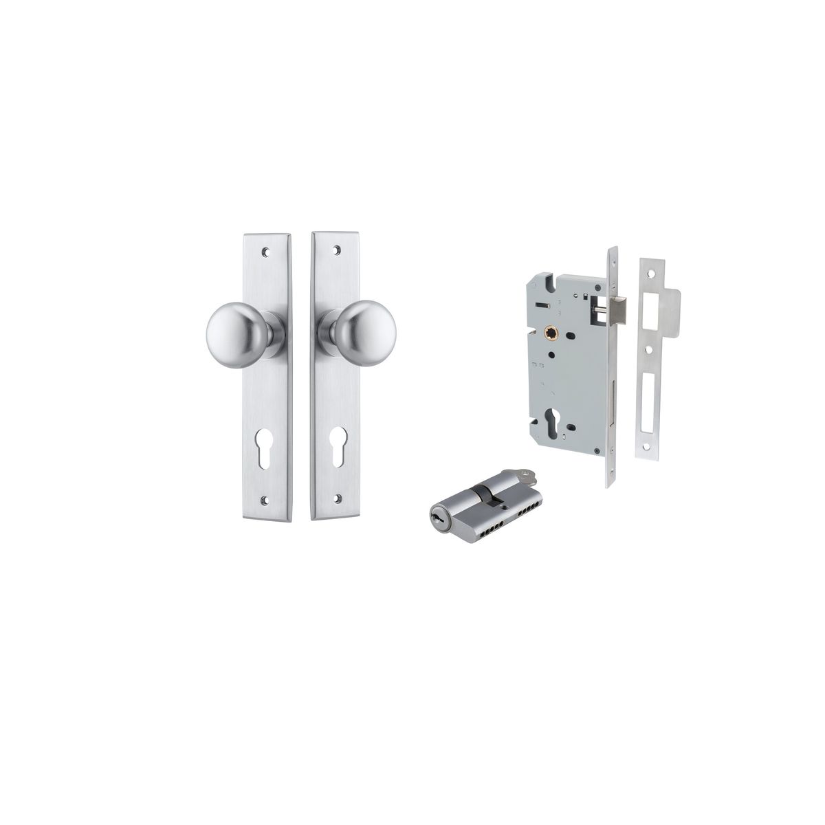 12446KENTR60KK - Cambridge Knob - Chamfered Backplate Entrance Kit with High Security Lock - Brushed Chrome - Entrance