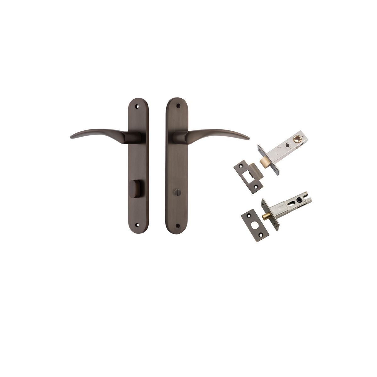 10728KPRIV60 - Oxford Lever - Oval Backplate Privacy Kit with Privacy Turn - Signature Brass - Privacy